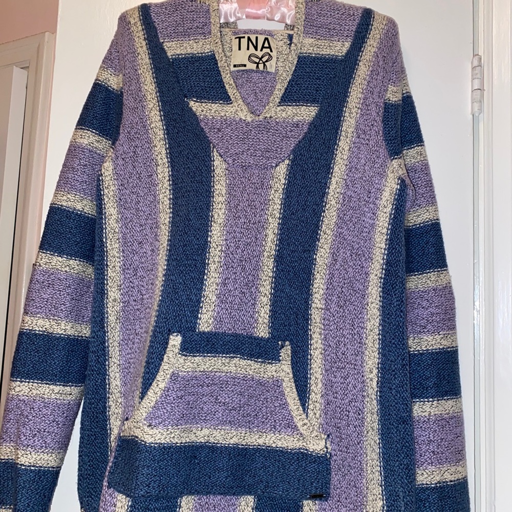 TNA Knit Hoodie purple and blue size small
